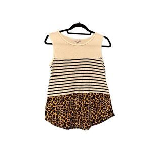 Moa Moa Women's Small Multicolor Leopard Striped Color Block Tank Top